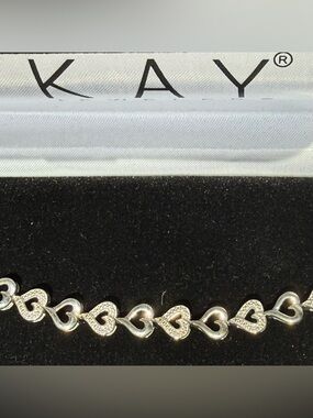 Kay Jewelers Silver Heart Link Bracelet with Sparkling Accents